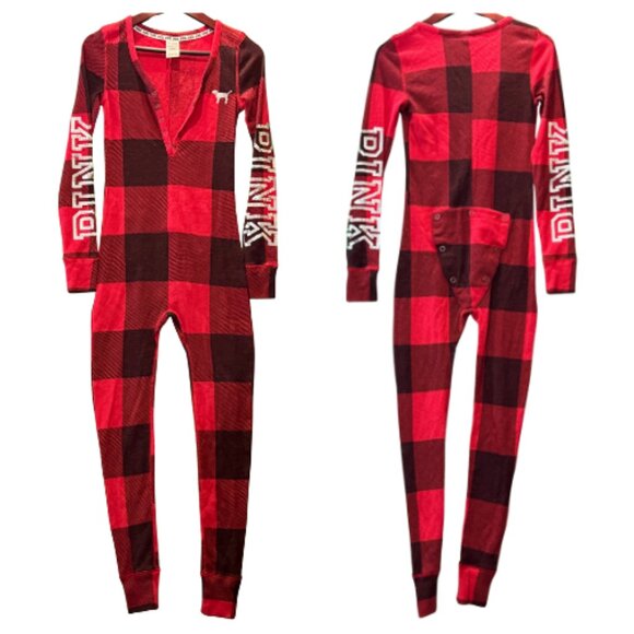 VICTORIA’S SECRET PINK Red & Black Lumberjack Onesie, Size XS, GW (BB1612) - Picture 2 of 2